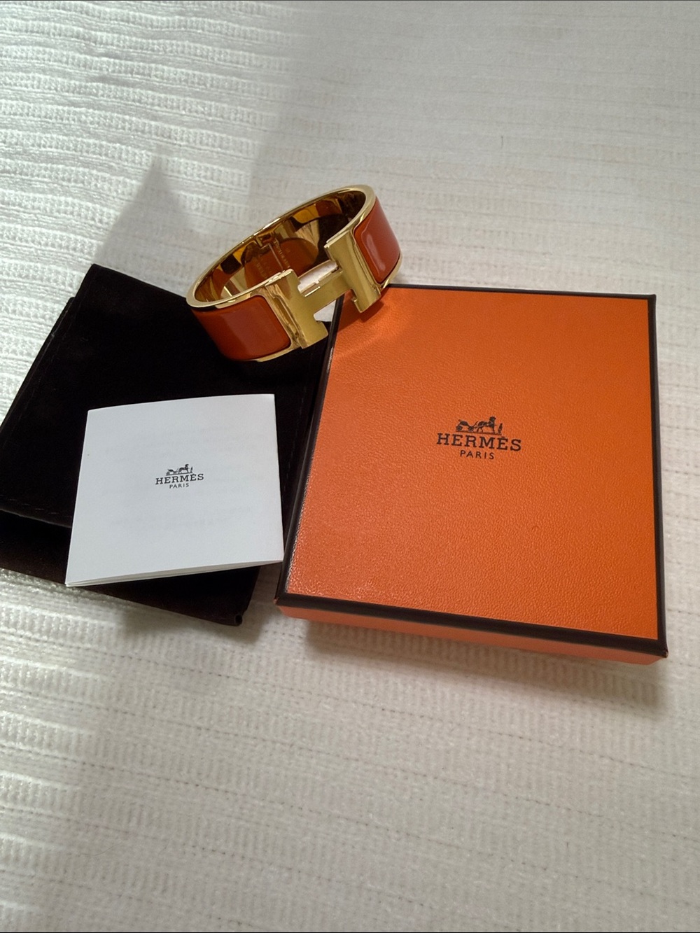 Hermes Orange Enamel Clic H Bracelet with Gold Hardware